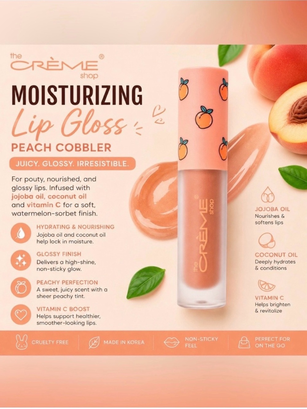 The Creme Shop Moisturizing Lip Oil in Peach Cobbler
